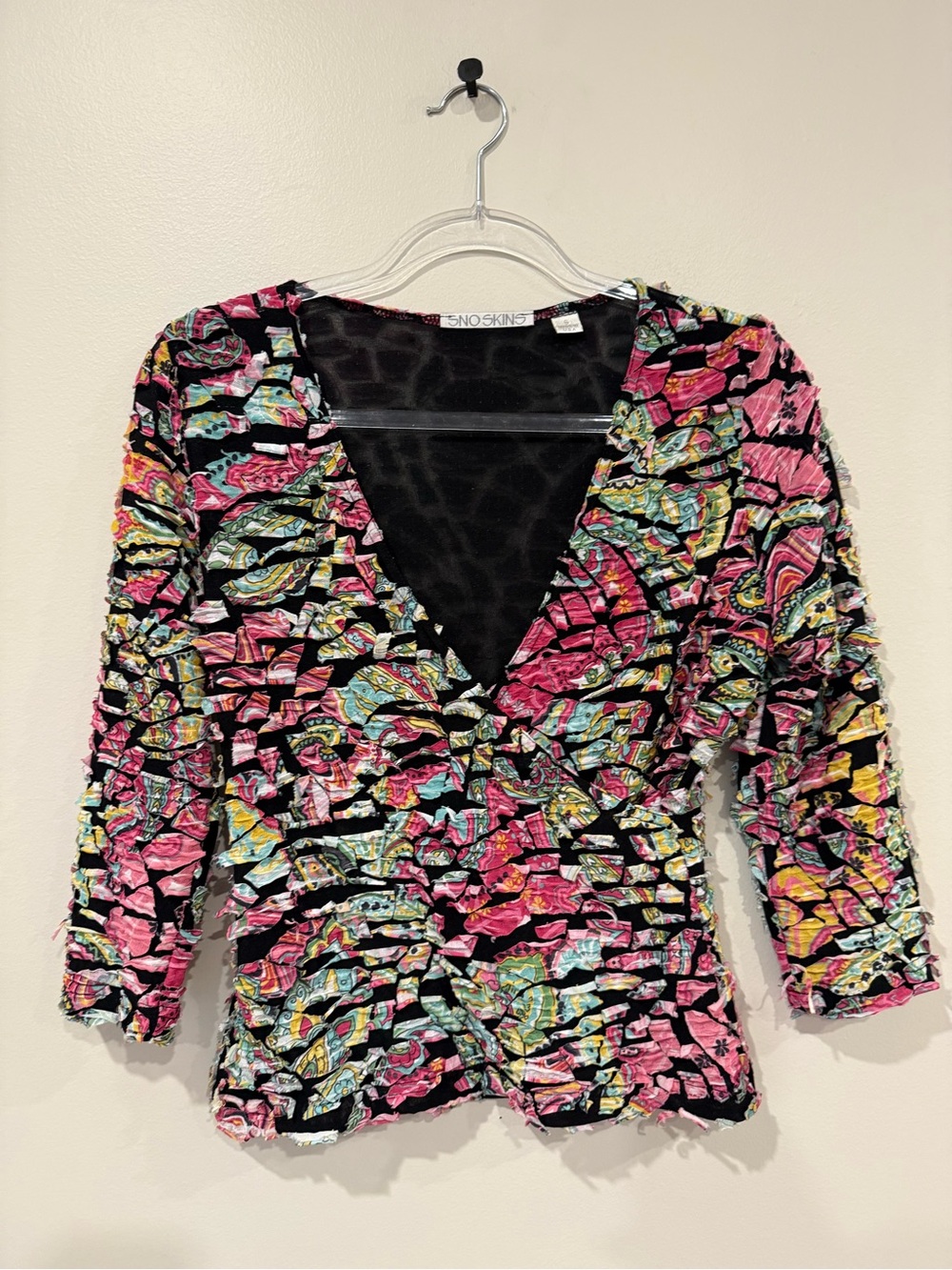 SNO SKINS Black Floral Ruched V-Neck Top Phoebe Buffay The Nanny 90s Core